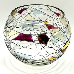 PartyLite Calypso Mosaic Stained Glass Tealight Votive Candle Holder Round Bowl
